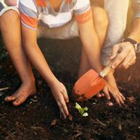 Child and father gardening