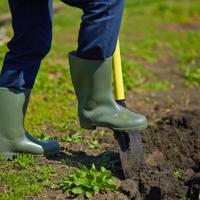 Man digging garden with shovel